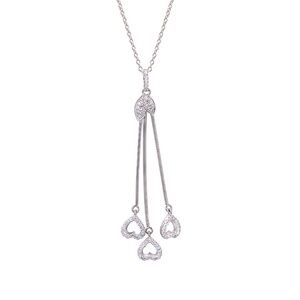 Sterling Silver CZ Multi Heart and Leaf Drop Pendant Necklace with Chain